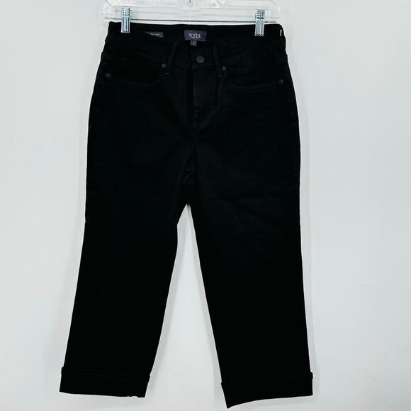 NYDJ Not Your Daughters Jeans Crop Black Marilyn Straight Womens SIZE 2 Slimming - Picture 1 of 9